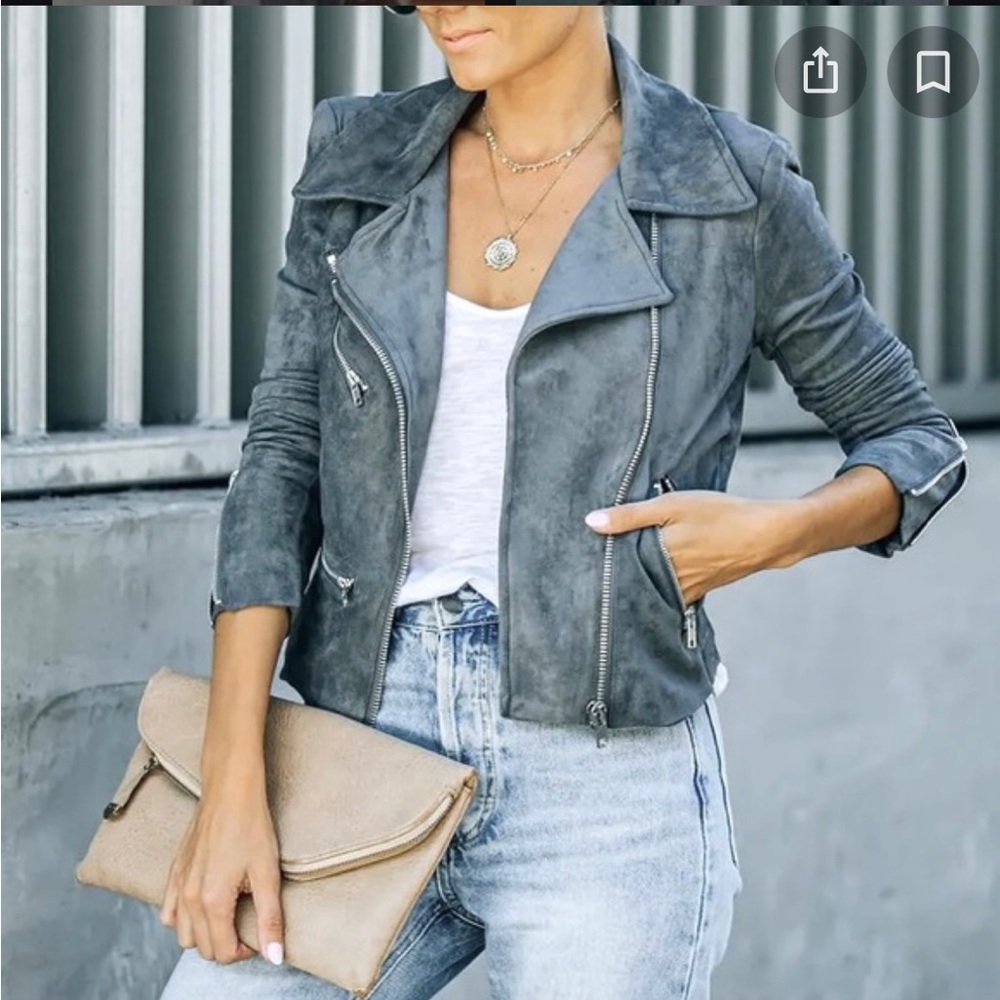 VICI grey suede cropped moto jacket. NEVER BEEN WORN! Size XS